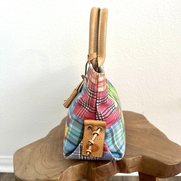 Dooney & Bourke Ants at Picnic Madras Plaid Canvas Leather Top Handle Bag Charm - Picture 4 of 14